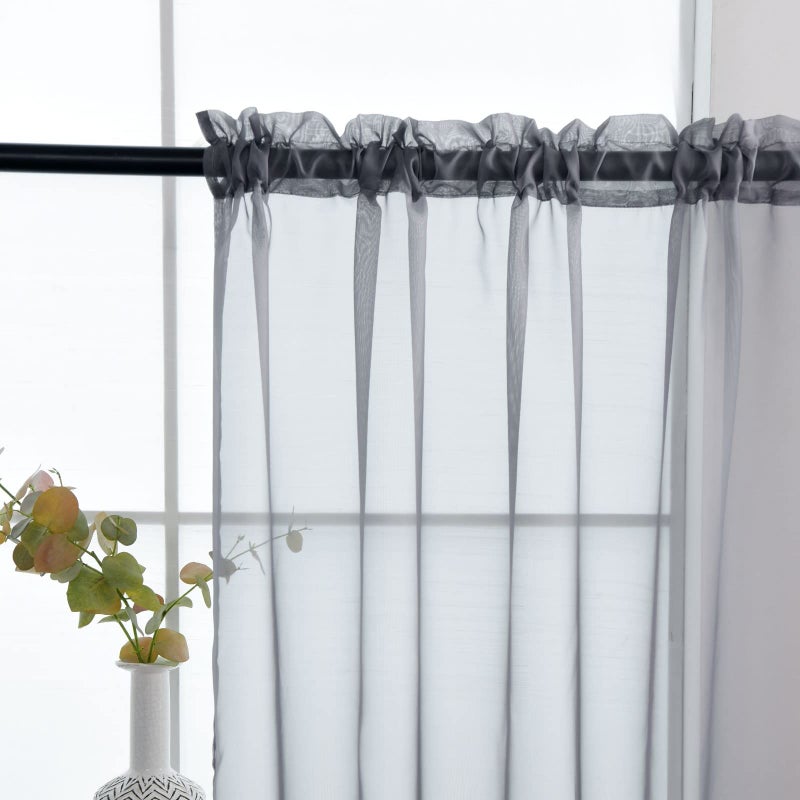 SpaceDresser Sheer Voile Window Treatment Rod Pocket Curtain Panels for Kitchen Bedroom Living Room Drapes Sunlight Filtering Privacy Semi Home Decor Assorted Colors Sizes (Grey, 52 W x 63 L) - Image 5